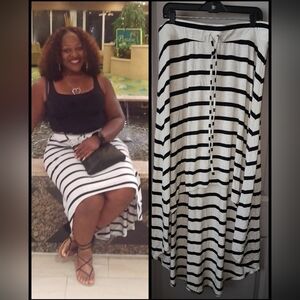 Elegant Black and White Striped High-Low Skirt
